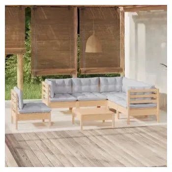 Juego de sillones para jardín de 6 piezas fabricado en madera con mesa y cojines color gris de vidaXL 2
