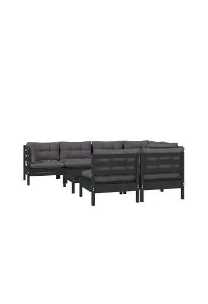 Juego de sillones para jardín de 8 piezas hecho en madera color negro y cojines color gris oscuro de vidaXL
