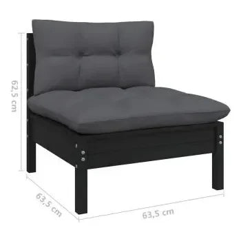 Juego de sofás para jardín de 6 piezas con cojines hecho en madera color negro y gris oscuro de vidaXL 7