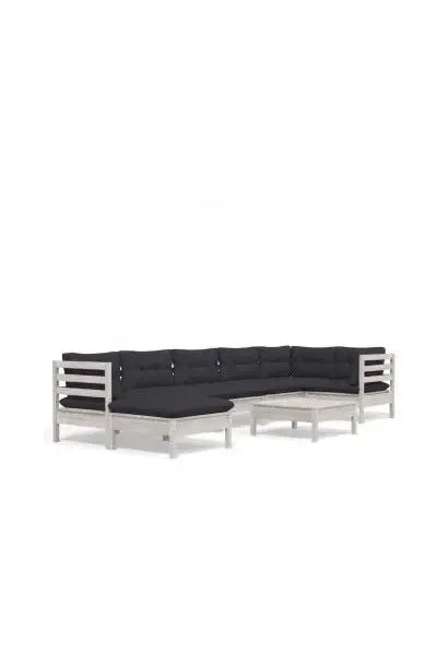 Conjunto de muebles para jardín fabricados en madera de pino de color blanco con cojines gris de vidaXL