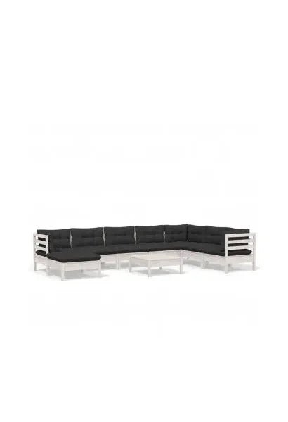 Set de muebles para el jardín con cojines en color blanco y gris antracita de vidaXL