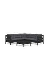 6-piece garden furniture set with cushions made of wood black and dark gray from vidaXL