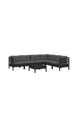 7-piece garden lounge set with ottoman made of wood in black with dark gray cushions by vidaXL