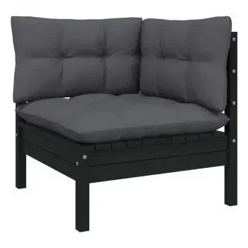 Juego de muebles para jardín de 8 piezas con cojines y mesa hecho en madera color negro de vidaXL 4