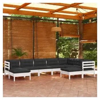 Set de muebles para el jardín con cojines en color blanco y gris antracita de vidaXL 2