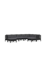 Juego de muebles para jardín de 9 piezas con cojines y reposapiés hecho en madera color negro de vidaXL