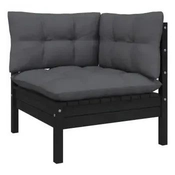 Juego de muebles para jardín de 10 piezas con cojines y mesa hecho en madera color negro de vidaXL 4