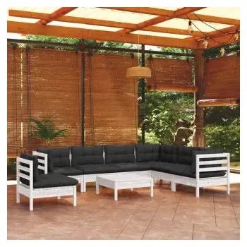 Conjunto de muebles modulares de jardín en color blanco con cojines gris antracita de vidaXL 2