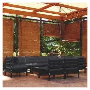 Juego de sillones para jardín de 10 piezas hecho en madera de pino con mesa y cojines color gris de vidaXL 2