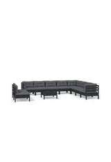 Conjunto de mobiliário de jardim 11 peças com mesa de madeira com almofadas cor cinzento escuro da vidaXL
