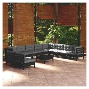 Juego de muebles para jardín 11 piezas con mesa hecho en madera con cojines color gris oscuro de vidaXL 9