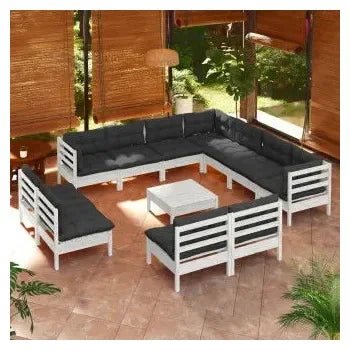 Set de muebles de jardín de madera maciza de pino color gris antracita 12 piezas de vidaXL 2