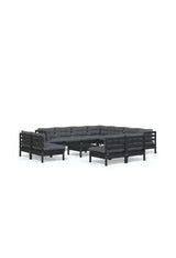 11-piece modular garden set made of pinewood with table and dark gray cushions by vidaXL