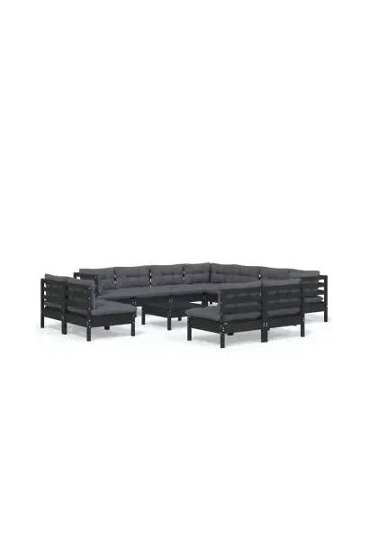 Set modular para jardín hecho en madera de pino de 11 piezas con mesa y cojines color gris oscuro de vidaXL