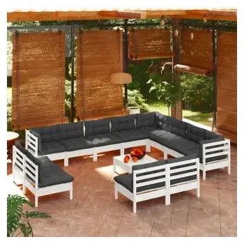 Conjunto de muebles para los jardines con 13 piezas en madera blanca y gris antracita de vidaXL 2