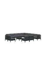 14-piece modular garden set made of pinewood with a table and dark gray cushions from vidaXL