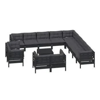 Juego de muebles para jardín hecho en madera de pino de 14 piezas con mesa y cojines color gris de vidaXL 2