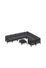 Conjunto de mobiliário de jardim em madeira de pinho 10 peças com mesa e almofadas cor cinzento escuro da vidaXL