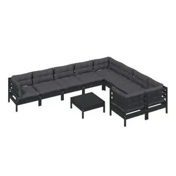Juego de muebles para jardín hecho en madera de pino de 10 piezas con mesa y cojines color gris de vidaXL 2