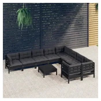 Juego de muebles para jardín hecho en madera de pino de 10 piezas con mesa y cojines color gris de vidaXL 4
