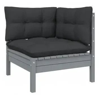 Juego de 11 sofás modulares con cojines y mesa para jardín de madera de pino gris de vidaXL 3