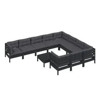 Juego de muebles para jardín hecho en madera de pino de 11 piezas con mesa y cojines color gris de vidaXL 2