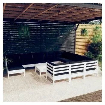 Juego de muebles de jardín de madera maciza de pino de color blanco y gris antracita 12 piezas de vidaXL 2