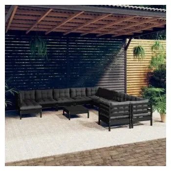 Juego modular de muebles para jardín hecho en madera de pino de 12 piezas con mesa y cojines color de vidaXL 2