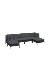 6-piece garden lounge set made of wood with footrests in black and dark gray cushions by vidaXL