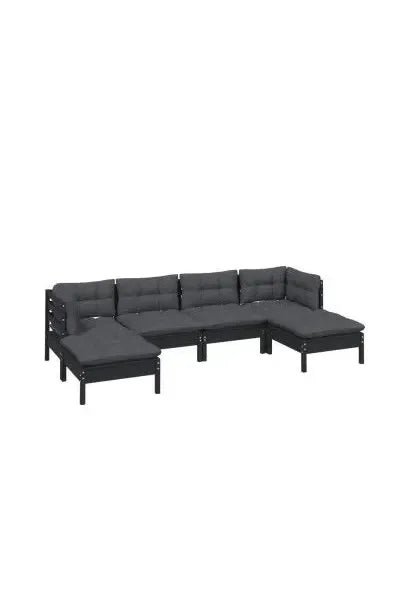 Set de sillones para jardín de 6 piezas hecho en madera con reposapiés color negro y cojines color de vidaXL