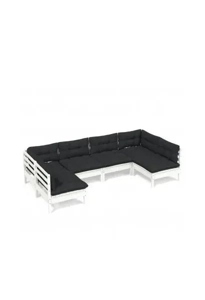 Conjunto de jardín de 6 piezas con sofás de pino Blancos y cojines gris antracita de vidaXL