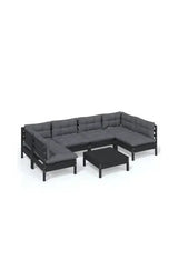 Set mobiliario para jardín de 7 piezas hecho en madera color negro y cojines color gris antracita oscuro de vidaXL