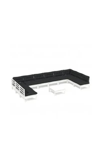 Juego de muebles para exteriores de madera maciza de pino color blanco y gris antracita 11 piezas de vidaXL