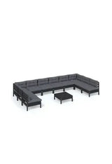 Set de sillones de 11 piezas hecho en madera maciza de pino color negro y cojines color gris antracita oscuro de vidaXL