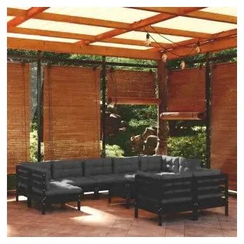Juego de muebles de 10 piezas para jardín hecho en madera de pino con mesa y cojines color gris de vidaXL 2