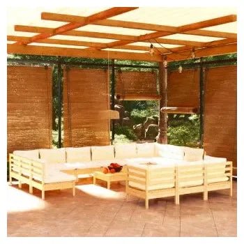 Juego de muebles de jardín madera maciza de pino y cojines blanco crema de vidaXL 2