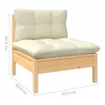 Juego de muebles de jardín madera maciza de pino y cojines blanco crema de vidaXL 7