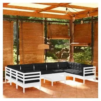 Juego de muebles para exterior de madera maciza de pino blanco y gris antracita 10 piezas de vidaXL 2