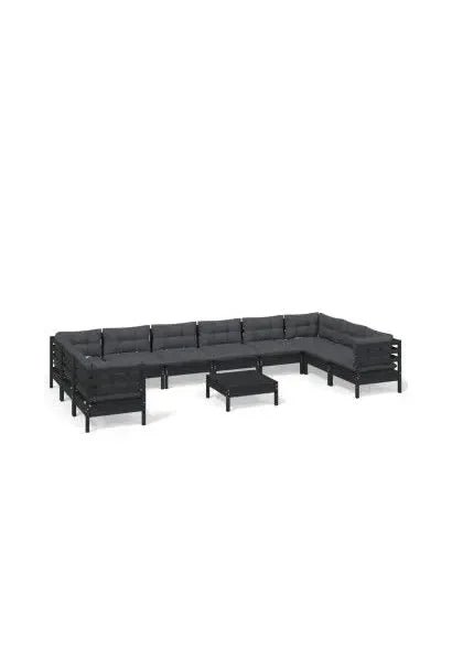 Juego de muebles de jardín con mesa fabricados en madera de pino en negro y cojines color gris de vidaXL
