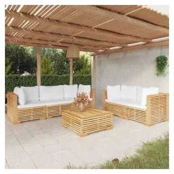 Juego de muebles de jardín con mesa hecho de madera maciza de teca y cojines de poliéster color de vidaXL 2