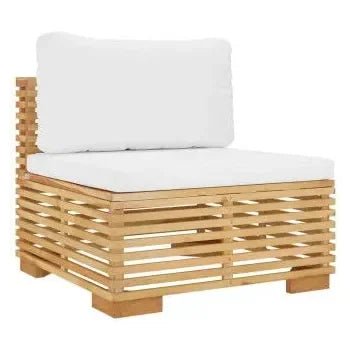 Juego de muebles de jardín con mesa hecho de madera maciza de teca y cojines de poliéster blanco de vidaXL 4