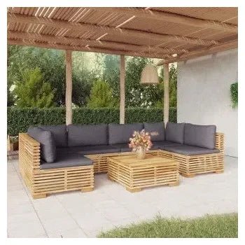 Conjunto de mobiliario para jardín con mesa fabricado en madera de teca y cojines de poliéster de vidaXL 2