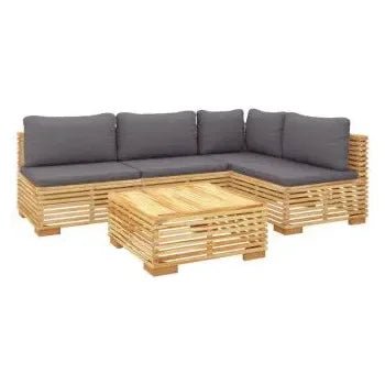 Juego de muebles para jardín con mesa fabricado en madera de teca y cojines de poliéster color gris de vidaXL 3