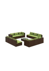 Juego de muebles de jardín con cojines hecho de ratán sintético y acero color marrón y verde de vidaXL