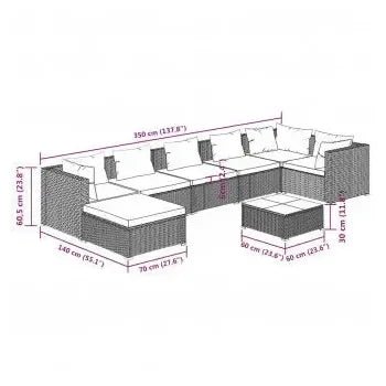 Conjunto de muebles de exterior gris de ratán sintético con cojines de ocho plazas de vidaXL 11