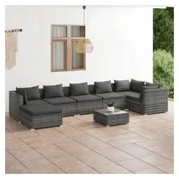Conjunto de muebles de exterior gris de ratán sintético con cojines de ocho plazas de vidaXL 2