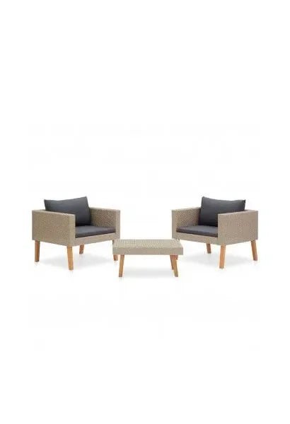 Set de muebles de jardín 3 piezas con cojines ratán sintético acabado Beige de vidaXL