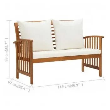 Juego de muebles de jardín 2 piezas de banco y mesa con cojines madera maciza de acacia de vidaXL 9