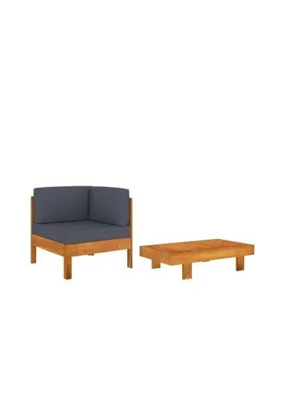 Juego de muebles de jardín de 2 piezas de madera maciza de acacia con cojines gris oscuro de vidaXL