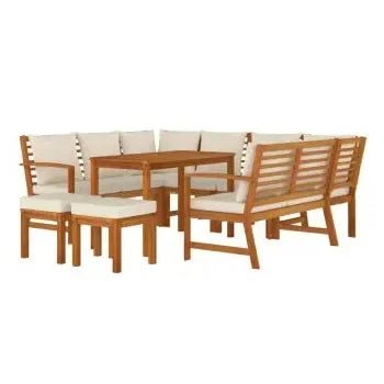 Juego comedor de jardín de 9 piezas fabricado en madera de acacia con cojines color blanco de vidaXL 3